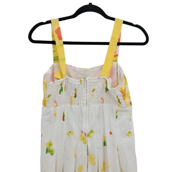 R&K Cotton Cottagecore Peasant White Spring Floral Tea Length Apron Dress Sz 8 - Picture 9 of 12